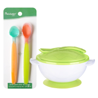 运智贝儿童吸盘碗勺宝宝碗勺儿童餐具套装婴儿辅食勺_感温勺绿色吸盘碗