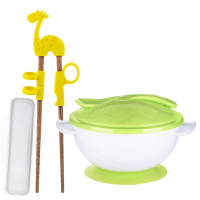 运智贝儿童吸盘碗勺宝宝碗勺儿童餐具套装婴儿辅食勺_黄鸡翅木筷绿色吸盘碗