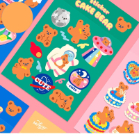 ins风可爱卡通彩色小熊兔兔蛋糕diy手机手帐日记素材装饰贴纸魅扣