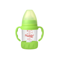 运智贝玻璃奶瓶宽口径婴儿奶瓶奶嘴带手柄吸管奶管大容量学饮杯_绿160ml带吸管手柄底座