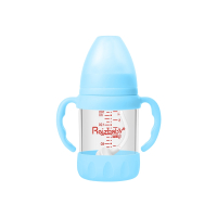 运智贝玻璃奶瓶宽口径婴儿奶瓶奶嘴带手柄吸管奶管大容量学饮杯_蓝160ml带吸管手柄底座