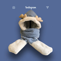 圣诞礼物鹿角三件套魅扣可爱帽子围巾手套一体羊羔毛绒保暖护耳雷锋帽