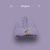 紫色蜜蜂针织帽魅扣女秋冬天百搭橘色加绒保暖学生毛线帽韩版