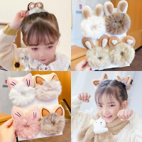 儿童毛绒发圈魅扣秋冬宝宝丸子头发绳毛绒兔耳朵头绳发饰女孩头花头饰