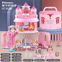 女孩玩具彤乐芭比套装公主梦想豪宅洋娃娃仿真精致超大号儿童城堡_梦幻手提箱-豪华城堡款3只娃娃公主led灯._梦幻手提包