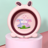 婴儿折叠脸盆智扣宝宝洗脸盆儿童洗屁股三件套卡通新生儿小盆子_小兔子折叠脸盆-北欧粉