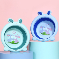 婴儿折叠脸盆智扣宝宝洗脸盆儿童洗屁股三件套卡通新生儿小盆子_小兔子折叠脸盆-蓝绿