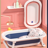 婴儿洗澡盆智扣浴盆宝宝可折叠幼儿坐躺大号浴桶小孩家用新生儿童用品_加大加厚深海蓝无赠品