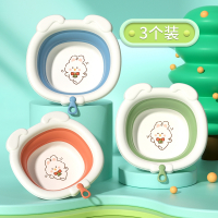 初生新生婴儿童用品可折叠洗脸智扣盆洗PP用宝宝小盆子屁股卡通_3个装☆静谧蓝柿子橙抹茶绿送挂绳