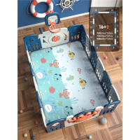 婴儿游戏围栏智扣儿童爬行垫护栏宝宝地上学步室内栅栏_威尼斯螃蟹蓝162篮球架含2CM厚爬行垫送海洋球