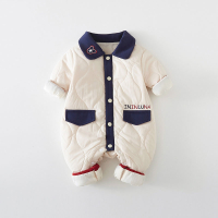 男宝宝秋冬装魅扣新生婴儿夹棉薄棉连体衣秋冬季外穿新生儿衣服