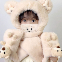 儿童帽子围巾手套三件套魅扣冬季加绒加厚女童一体帽男宝宝帽