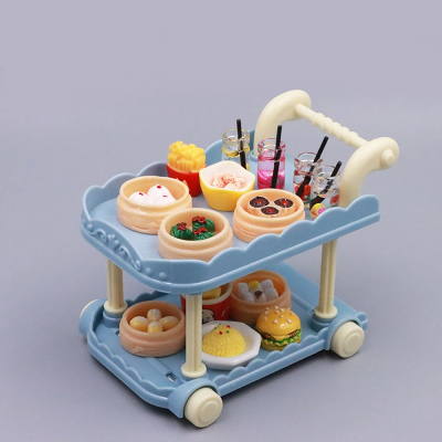 可爱娃娃屋过家家智扣厨房道具迷你食玩手推车餐车模型摆件小玩具