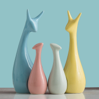 家居饰品陶瓷摆件三口之家鹿纳丽雅客厅电视柜工艺品装饰品摆设结婚礼物