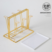 北欧长方形托盘家用法耐放水杯茶杯水壶杯架组合套装 餐盘水果托盘_北欧风金色台面杯架