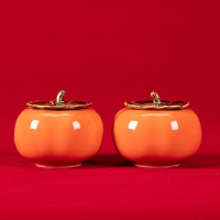 时光旧巷创意柿柿如意烟灰缸欧式ins个性家用客厅茶几带盖缸摆件_YHG-10-小号好事柿成双带盖2个