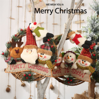 圣诞节装饰用品老人雪人麋鹿藤圈挂件小工作藤条花环挂饰