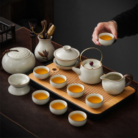 时光旧巷汝窑功夫茶具套装陶瓷茶壶盖碗茶杯茶盘轻奢高档家用喝茶