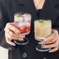 古达红酒杯鸡尾酒杯女高脚杯微醺小酒杯果汁饮料玻璃杯子_竖纹杯240ml两只装