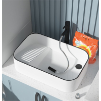 台上盆洗手盆古达家用侧边下水单盆加深台盆阳台洗衣池带搓衣板