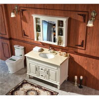 美式浴室柜红橡木智能镜柜洗漱台组合古达大理石洗手台落地洁具洗面盆