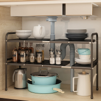 厨房下水槽置物架古达可伸缩橱柜分层隔板架家用台面放锅收纳储物架子