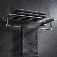 古达卫浴挂件卫生间毛巾架不锈钢304免打孔浴室浴巾架厕所双层加厚毛巾置物架YH-TO