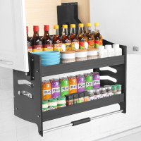 月亮喵吊柜升降拉篮厨房橱柜顶柜调味篮上下缓冲伸缩下拉式调料篮