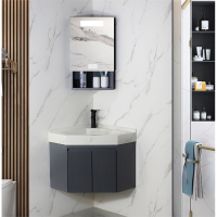 东映之画定制岩板一体盆简约轻奢橡木三角浴室柜组合木转角洗手池洗脸盆