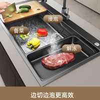 东映之画厨房洗菜盆大单槽不锈钢水槽瀑布台下洗碗槽家用洗菜池水槽柜套餐