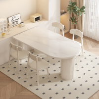 古达岩板餐桌奶油风家用小户型现代简约岛台餐桌一体椭圆形餐桌椅组合