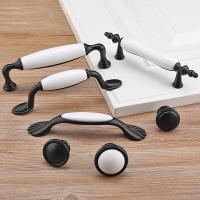 美式哑黑色衣柜拉手现代简约橱柜鞋柜子抽屉黑白陶瓷把手单孔小