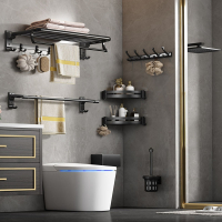 古达毛巾架免打孔太空铝浴室置物架卫生间厕所浴巾架收纳壁挂式洗手间