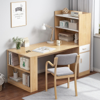 古达书桌书柜组合一体卧室胡桃木电脑桌新中式办公桌学生转角写字桌子