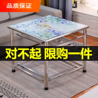 古达不锈钢烤火桌子家用多功能折叠取暖双层餐桌烤火架子正方形吃饭桌