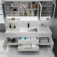 古达简约现代轻奢岩板一体盆浴室柜卫生间镜柜洗漱台洗手洗脸盆柜组合