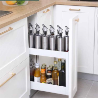 304不锈钢调味拉篮古达厨房橱柜双层抽屉式调料置物架150200柜体
