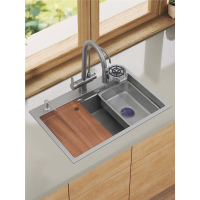 纳米枪灰色厨房水槽手工单槽古达304不锈钢盆洗菜盆家用大单槽洗碗池