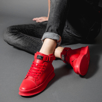 西域骆驼红色高帮鞋男士休闲鞋2019春季新款韩版板鞋潮流青少年潮鞋小红鞋