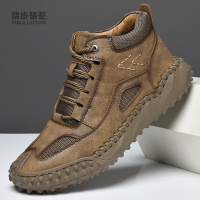 熠步骆驼男鞋冬季加绒保暖46中邦缝线手工鞋高帮棉鞋