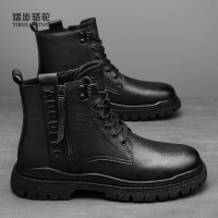 熠步骆驼男鞋新款头层牛皮时尚百搭马丁靴