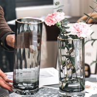 北欧简约创意轻奢透明花瓶法耐水养富贵竹百合玻璃插花瓶客厅餐桌摆件