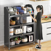 法耐带门厨房置物架多层落地储物柜微波炉烤箱收纳柜子碗柜家用置物柜