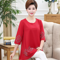 大码胖妈妈装T恤衫中老年女装春装加肥加大打底衫夏季七分袖上衣