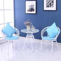 藤编简易钢化玻璃圆桌子法耐阳台小茶几茶桌藤椅三件套组合休闲小桌椅