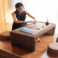 藤编日式小茶几榻榻米桌子法耐禅意茶桌简约窗台矮桌阳台电脑飘窗桌