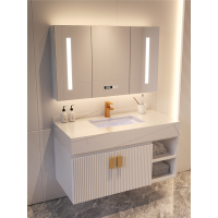 轻奢浴室柜现代洗漱台盆柜组合法耐卫浴岩板一体盆洗手脸套装智能镜柜