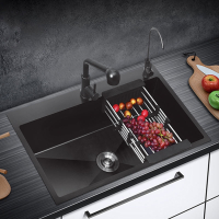 洗菜盆单槽法耐大号厨房洗菜池手工黑色304纳米不锈钢水槽家用洗碗池