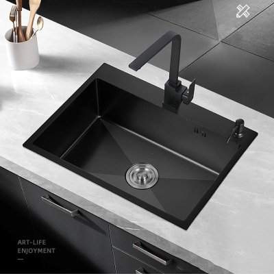 纳米涂层黑色手工水槽法耐不锈钢洗碗槽单槽洗菜盆