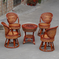 真藤小藤椅转椅阳台休闲椅法耐家用简约小藤桌椅组合茶几三件藤编椅子